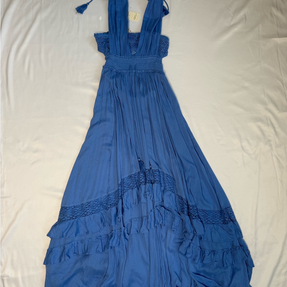 Free People Blue Ruched Spaghetti Strap Sundress